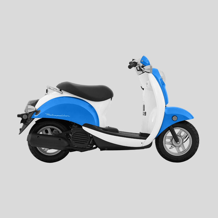 A gas scooter, tinted blue