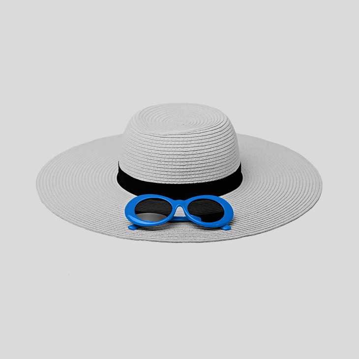 A sun hat with blue shades