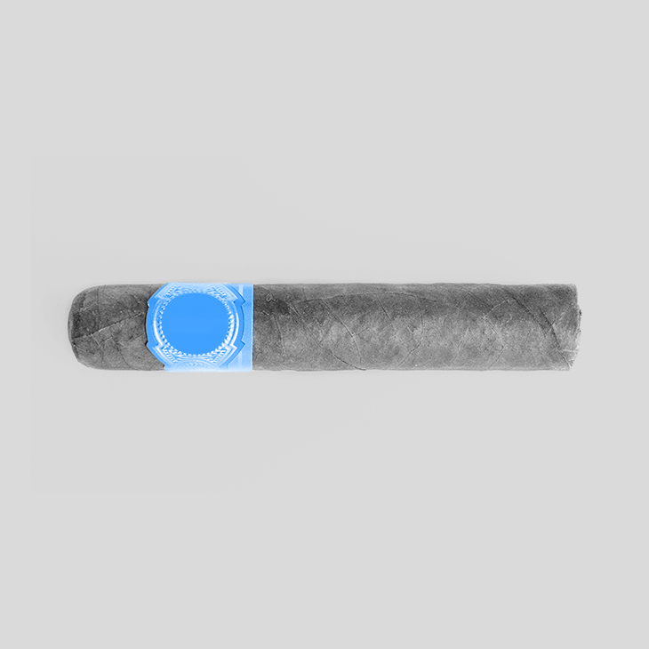 A cigar, with the wrapper logo tinted blue